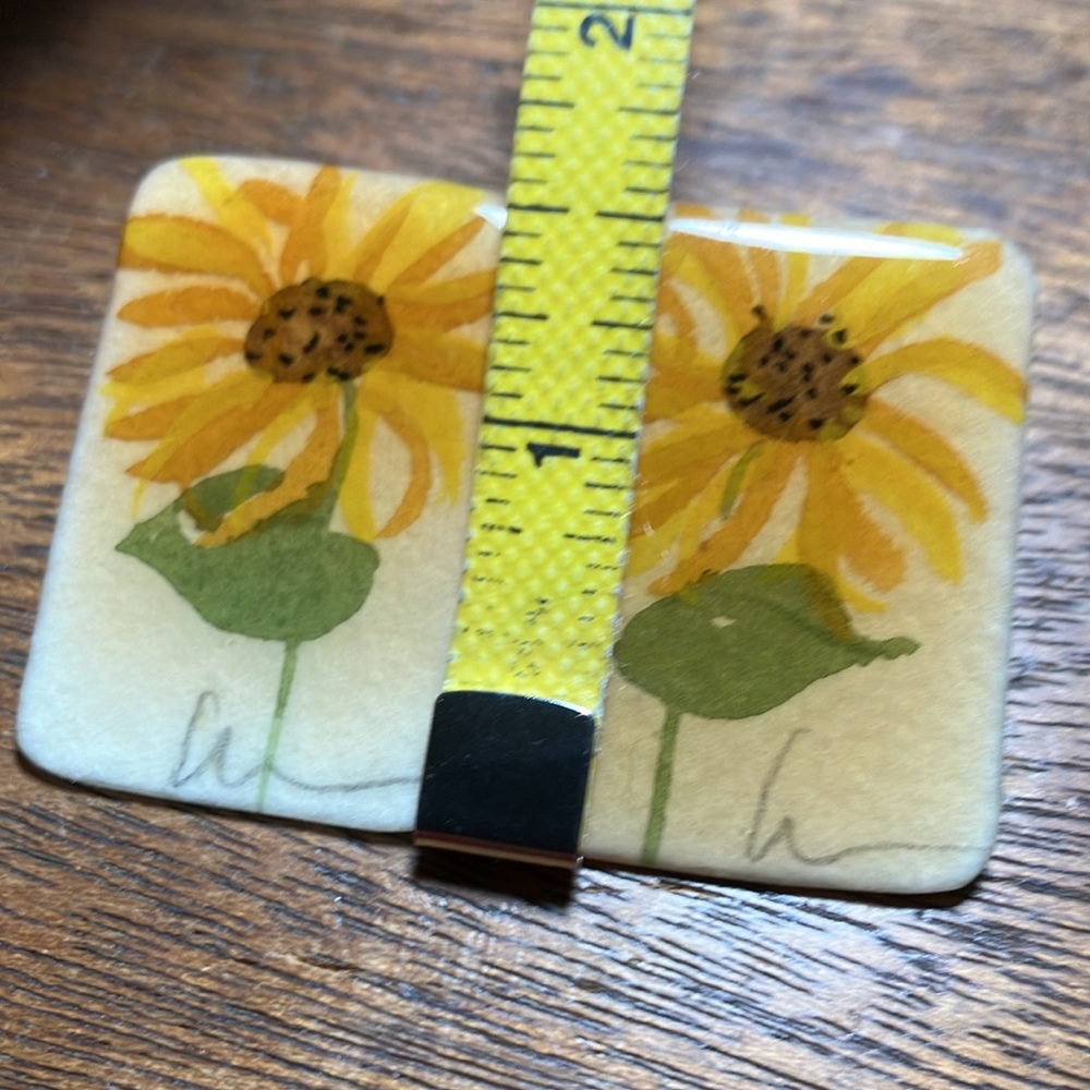 Artisan Unique Hand Painted Signed Sunflower Rect… - image 4